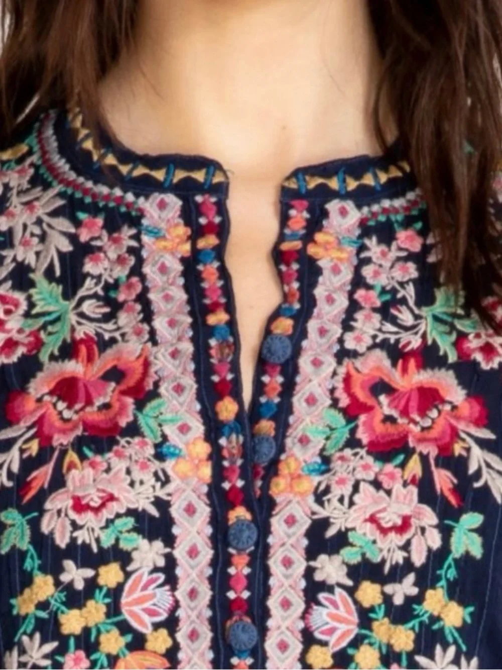 JOHNNY WAS RAINA FLORAL EMBROIDERY PINTUCKED TOP - Picture 12 of 16